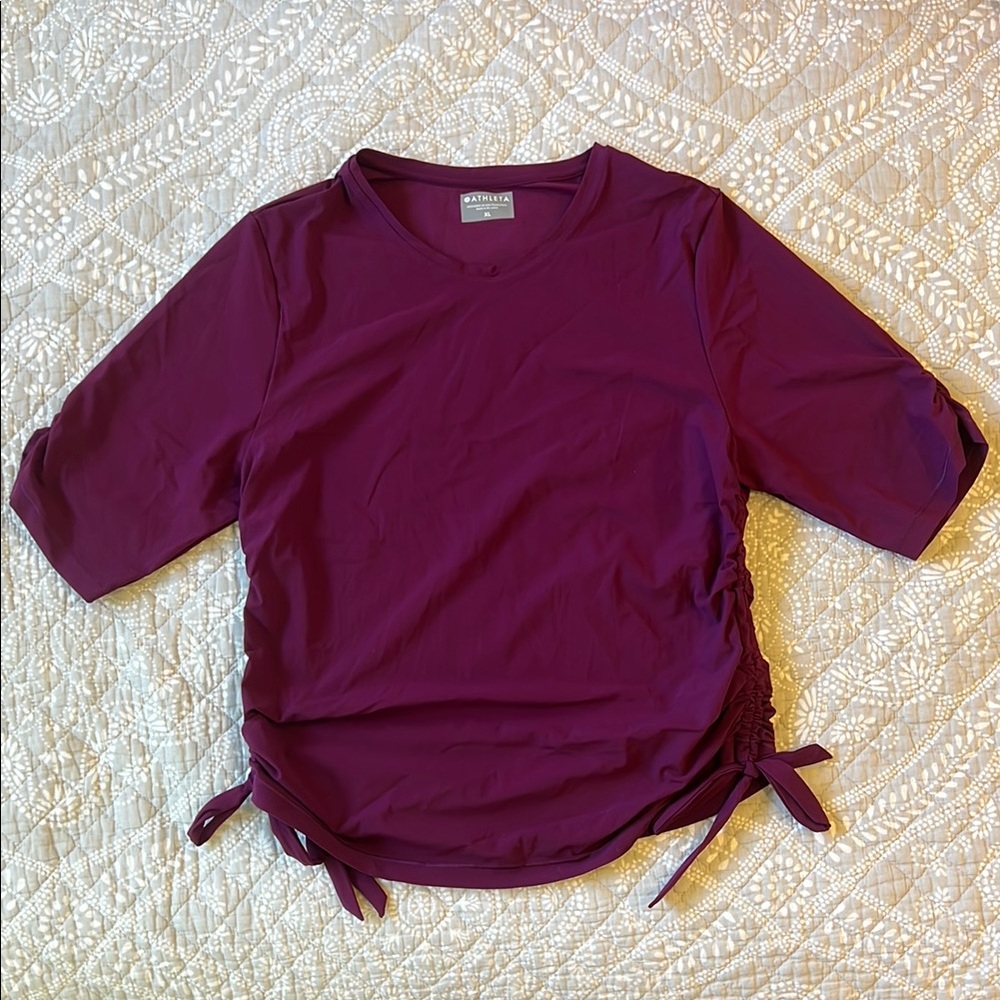 Athleta Maroon Swim Coverup with Scrunch Sleeves and Tie Sides